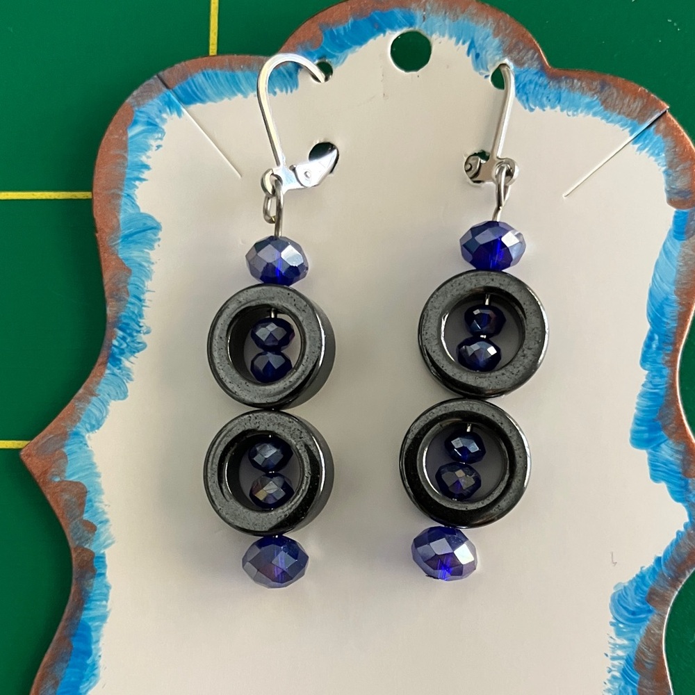 Hematite and Crystal Dangle Earrings NWOT
